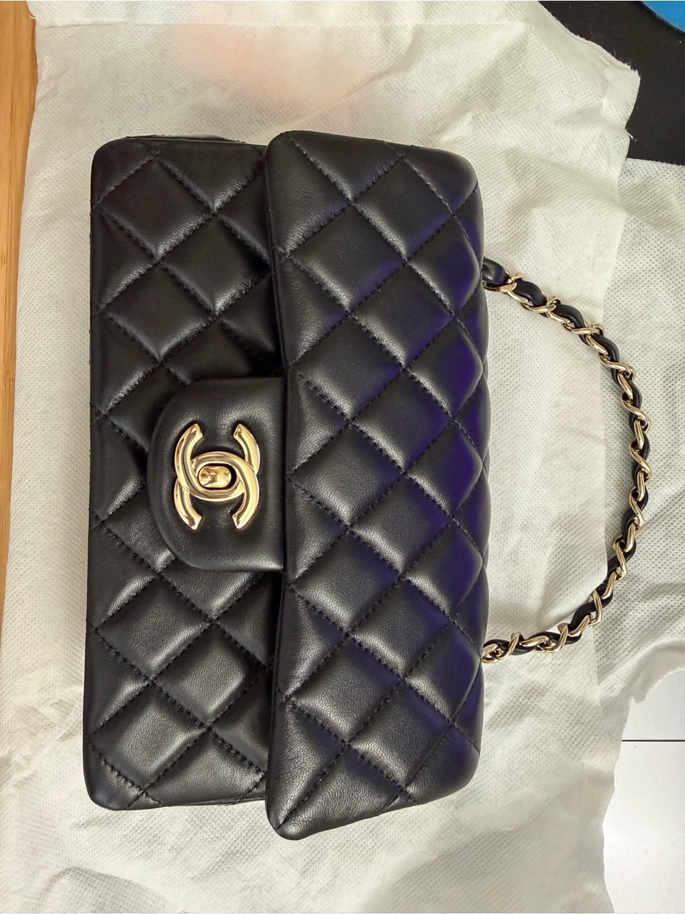 Chanel Mini Rectangular, black with champagne hardware